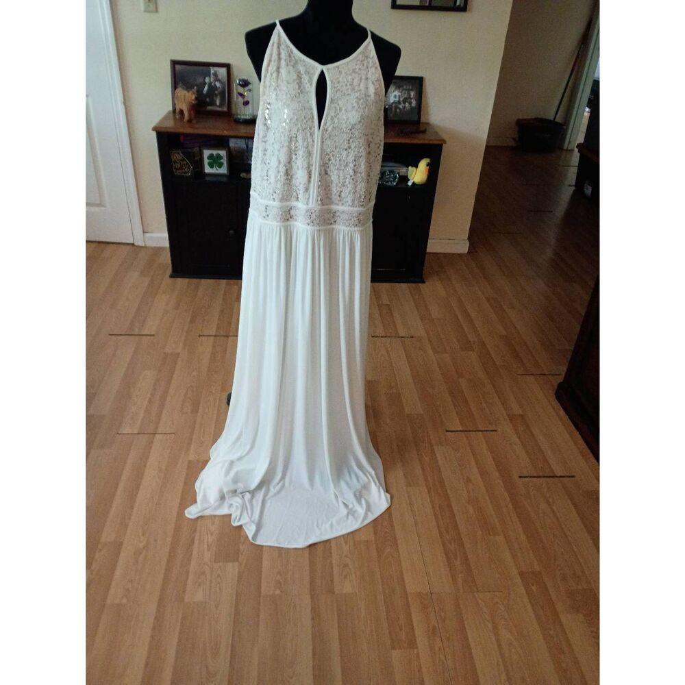 NW Woman White Lace Halter Maxi Dress Wedding Reception Gown Size 22W Plus Forma